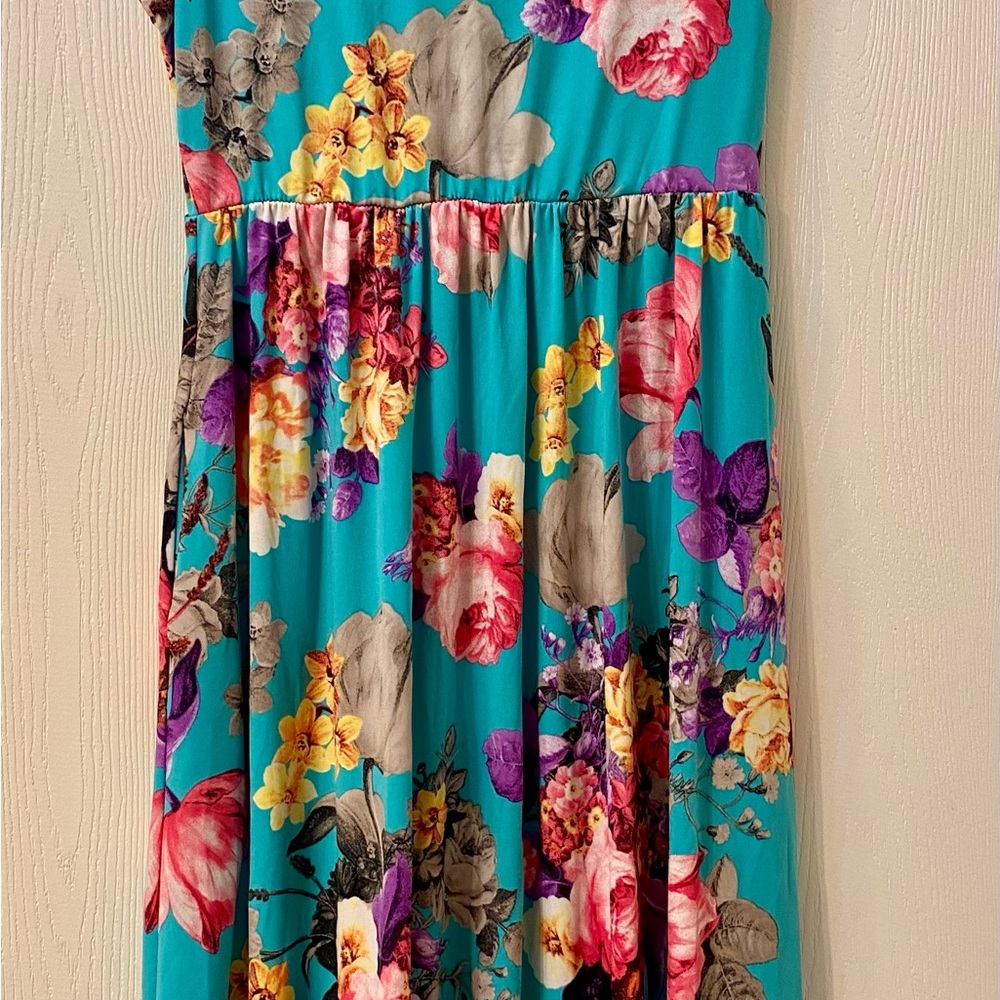 Floral Dress in Teal and Multicolor with pockets